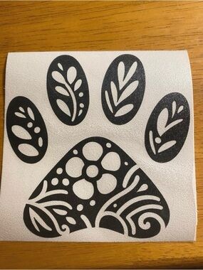 Black Floral Paw Print Vinyl Decal